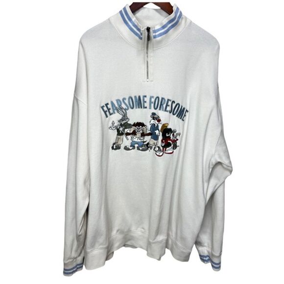 Vintage 90s Warner Bros Looney Tunes Fearsome Foursome 1/4 Zip Shirt Size  XL - Picture 1 of 10